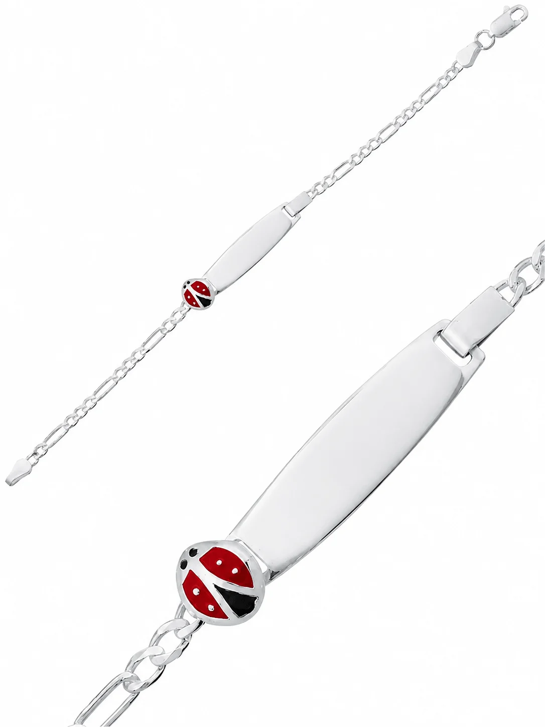 Uğur Böceği Plaka Detaylı 925 Ayar Gümüş Kişiye Özel Çocuk Bilekliği